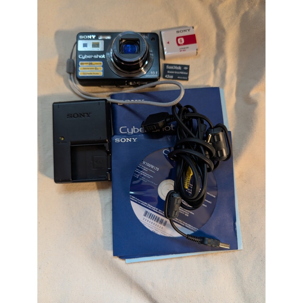 Sony Cyber-shot DSC-W170 10.1MP Digital Camera Black Bundle 5x Zoom Works
